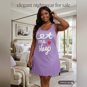 Plus Size Cute Let Me Sleep Print Purple Sleepwear Nightgown NEW